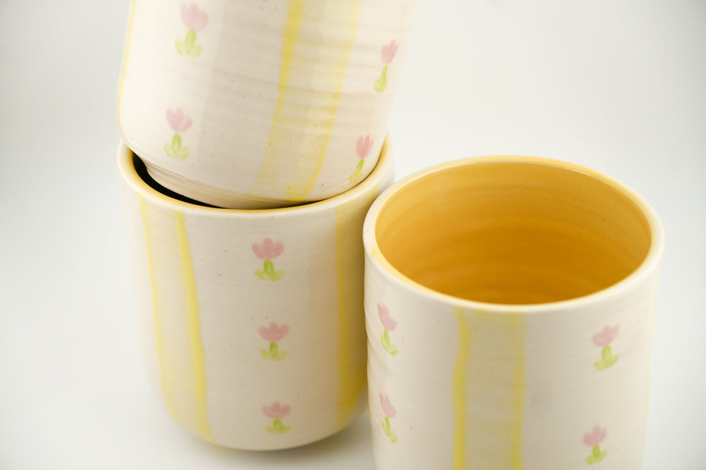 Yellow Striped & Pink Flower Cup