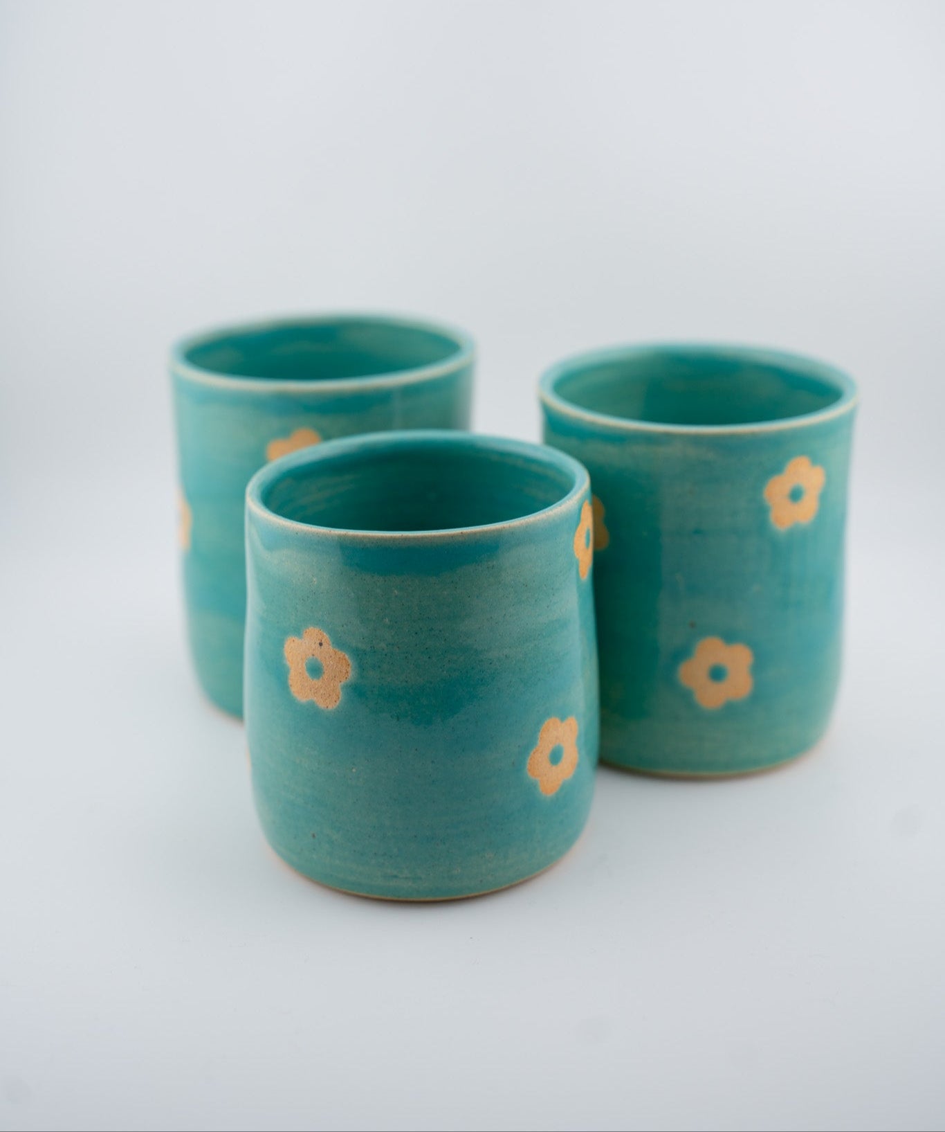 Teal Inlaid Flower Cup