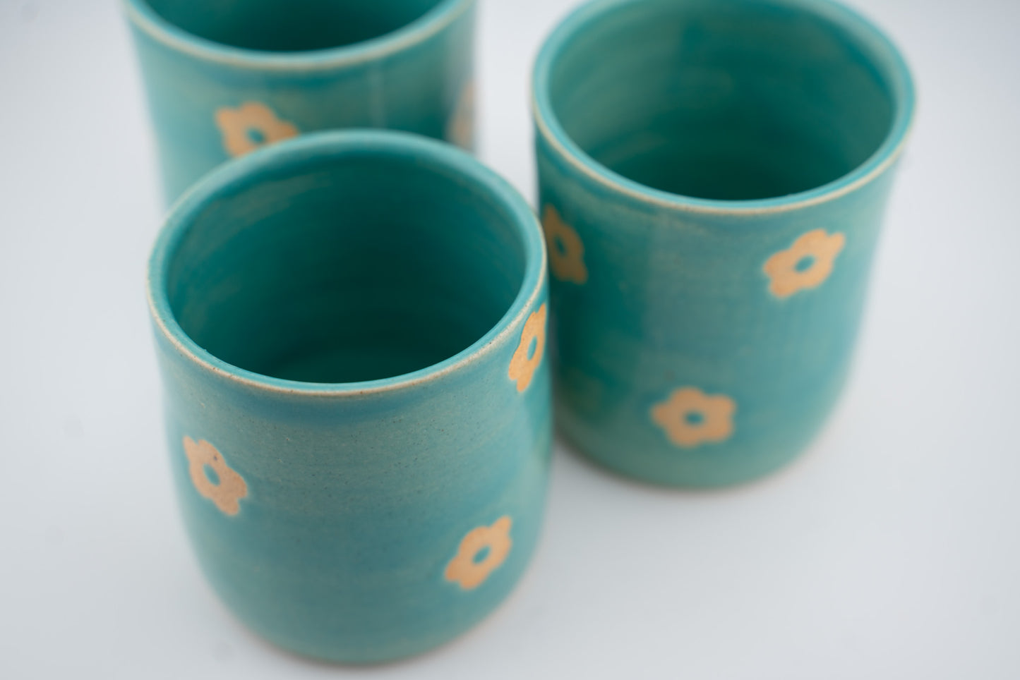 Teal Inlaid Flower Cup
