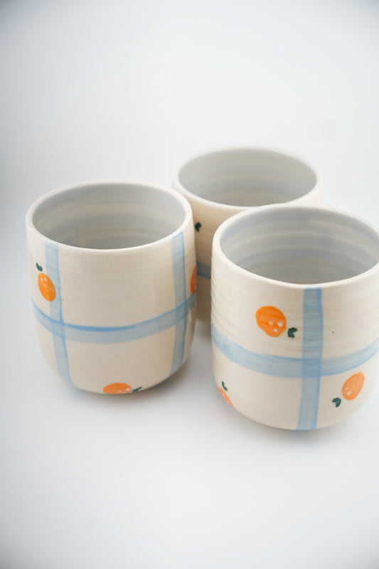 Blue Grid & Oranges Cup