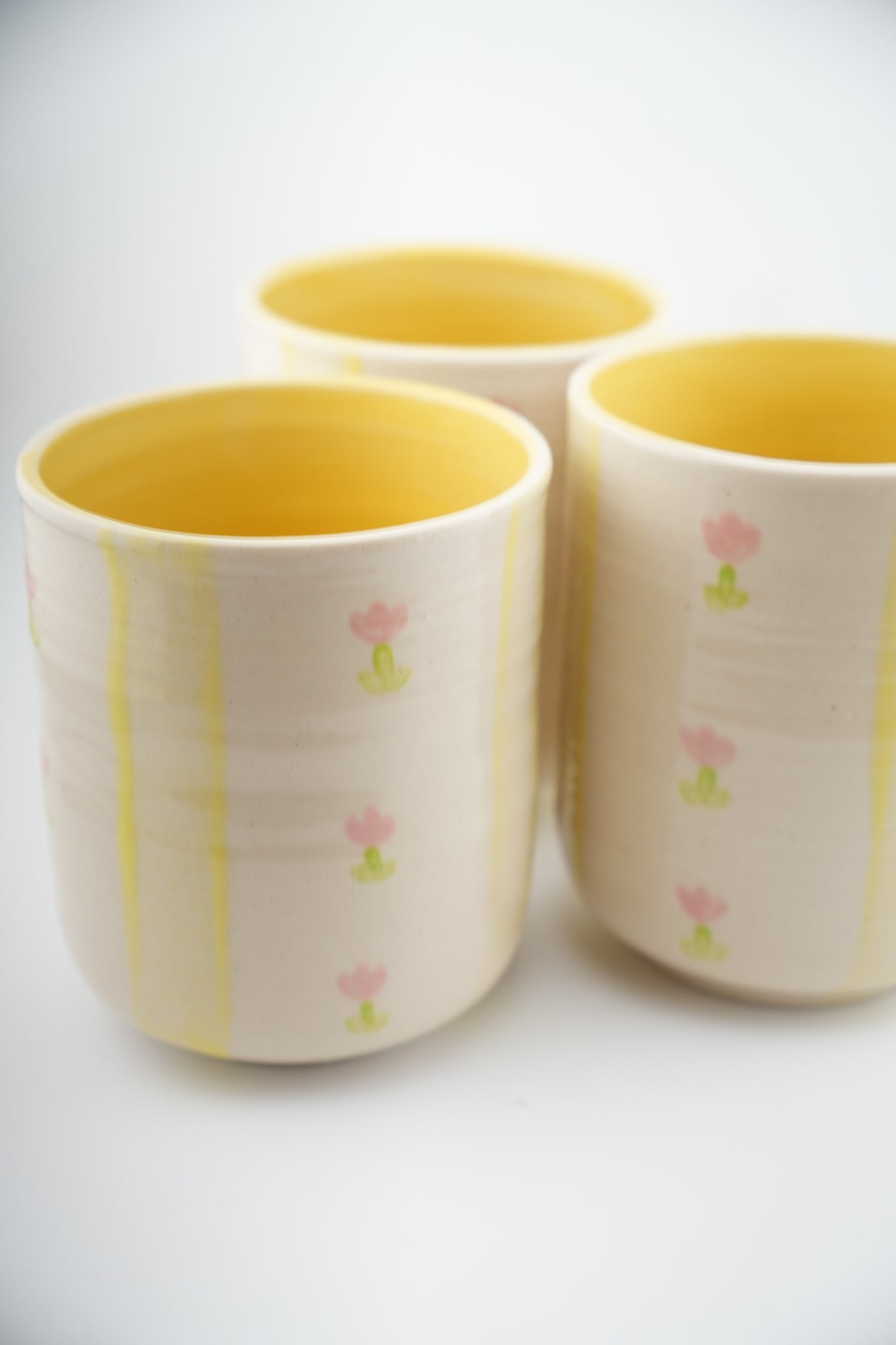 Yellow Striped & Pink Flower Cup