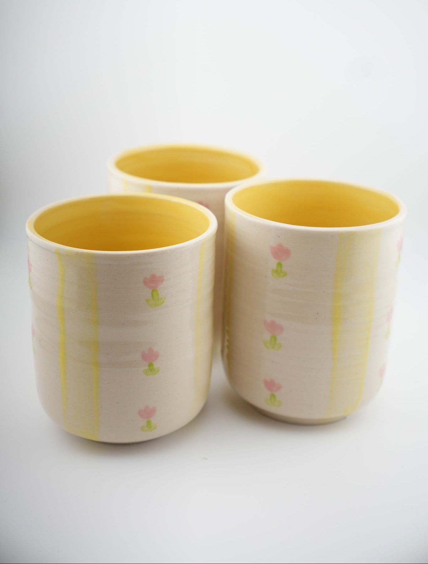Yellow Striped & Pink Flower Cup