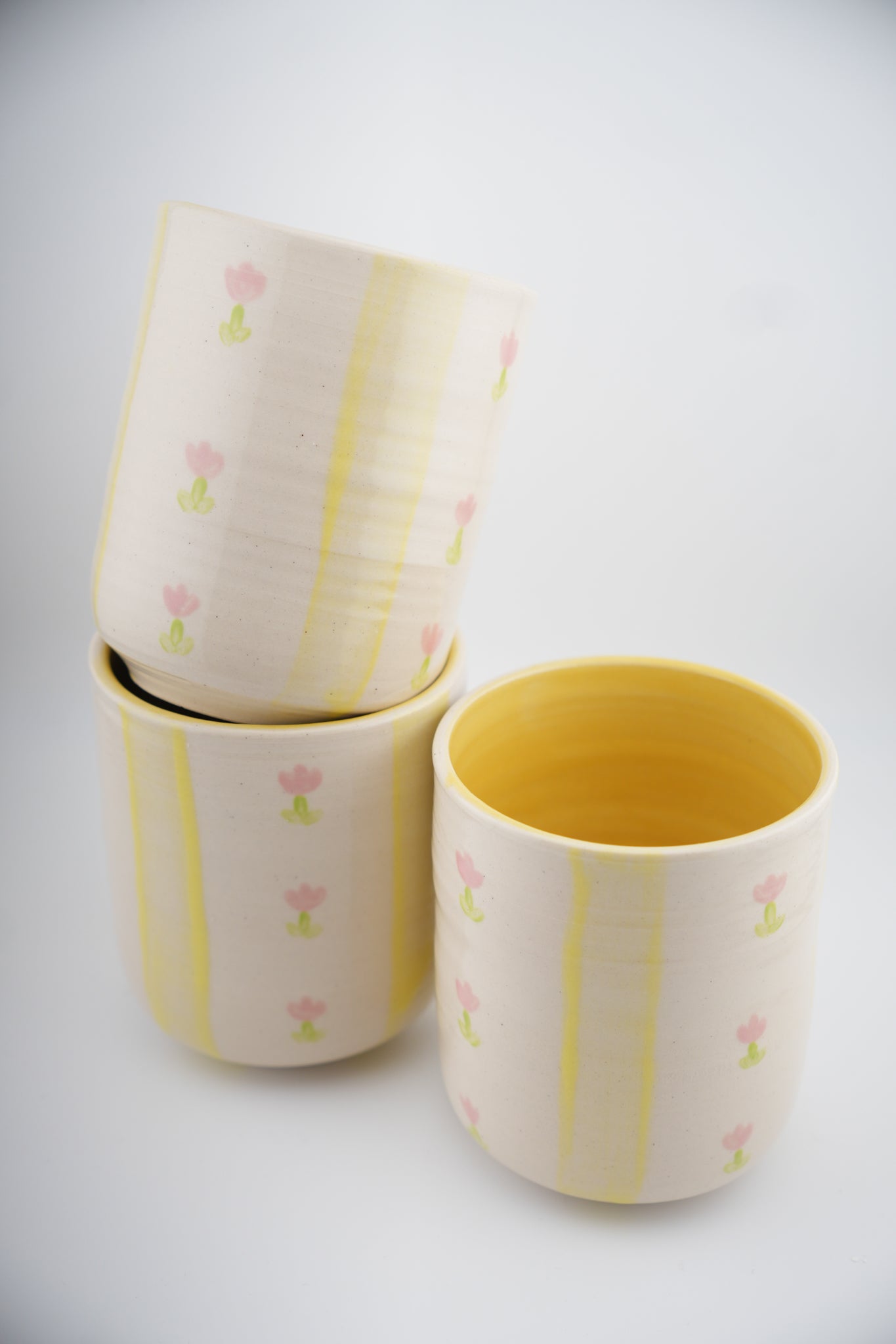 Yellow Striped & Pink Flower Cup