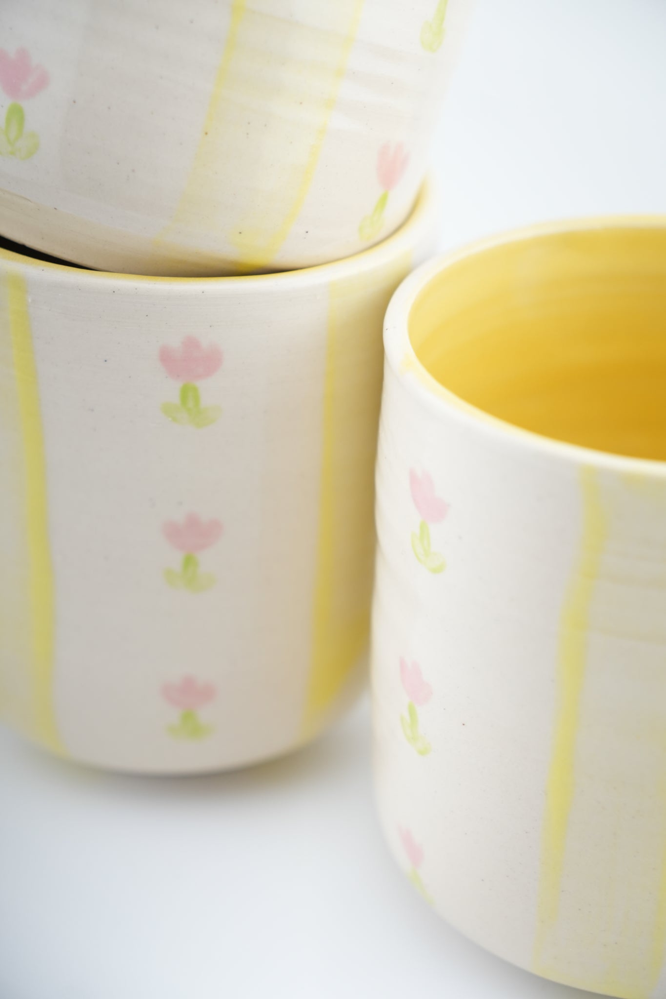 Yellow Striped & Pink Flower Cup