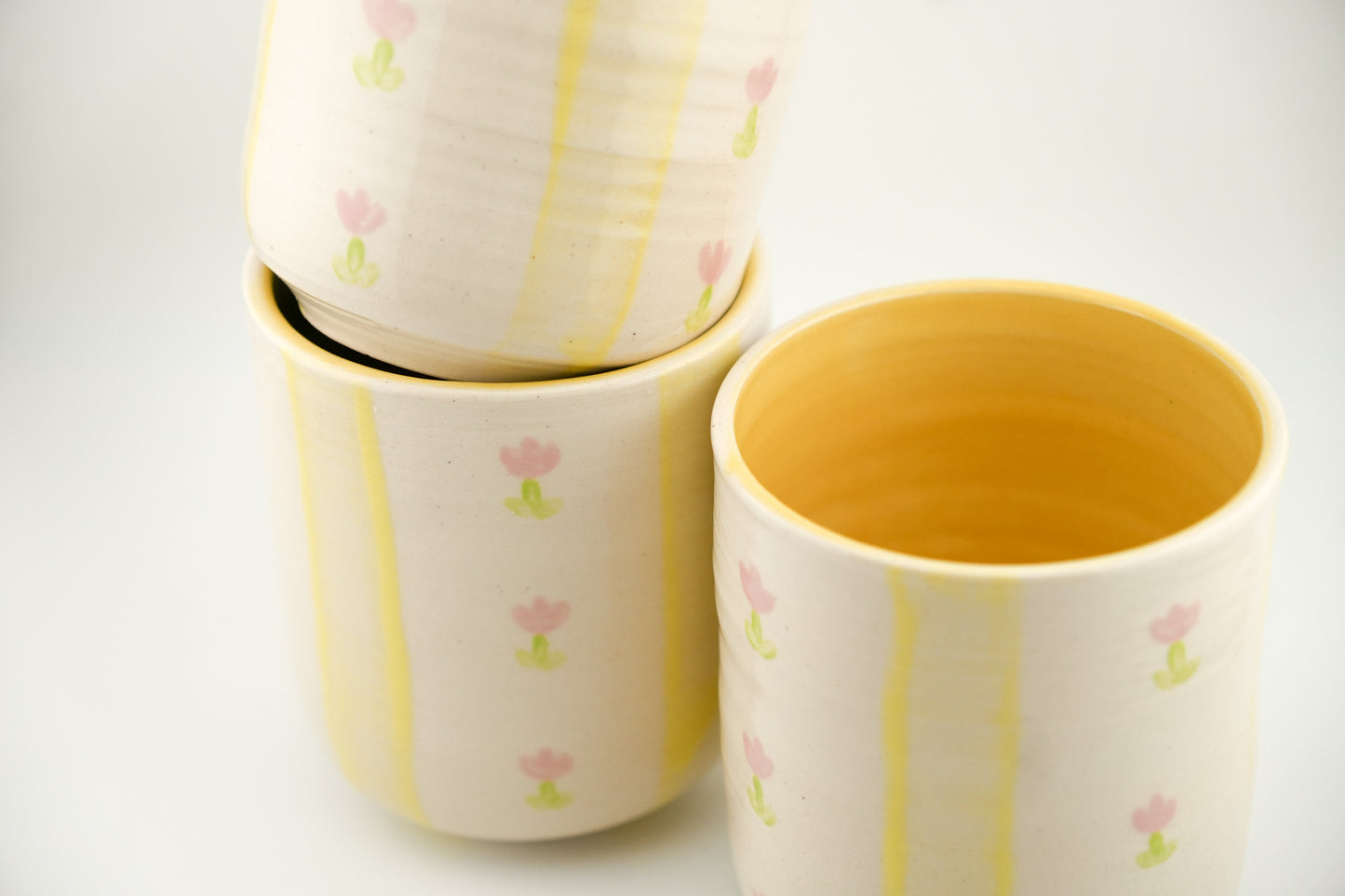 Yellow Striped & Pink Flower Cup