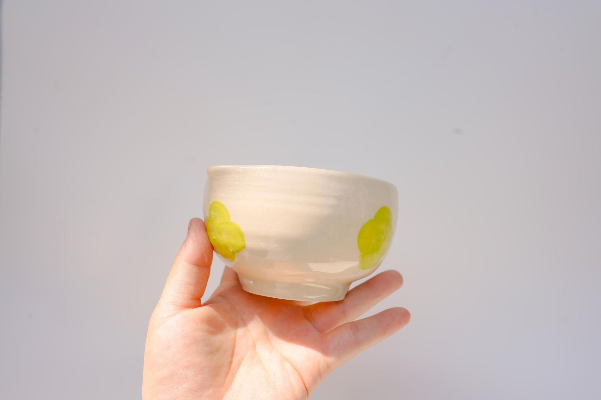 chartreuse/lime flower handpainted, handmade ceramics matcha bowl with spout #1, chawan, gift for matcha lover, birthday gift, kitchen decor