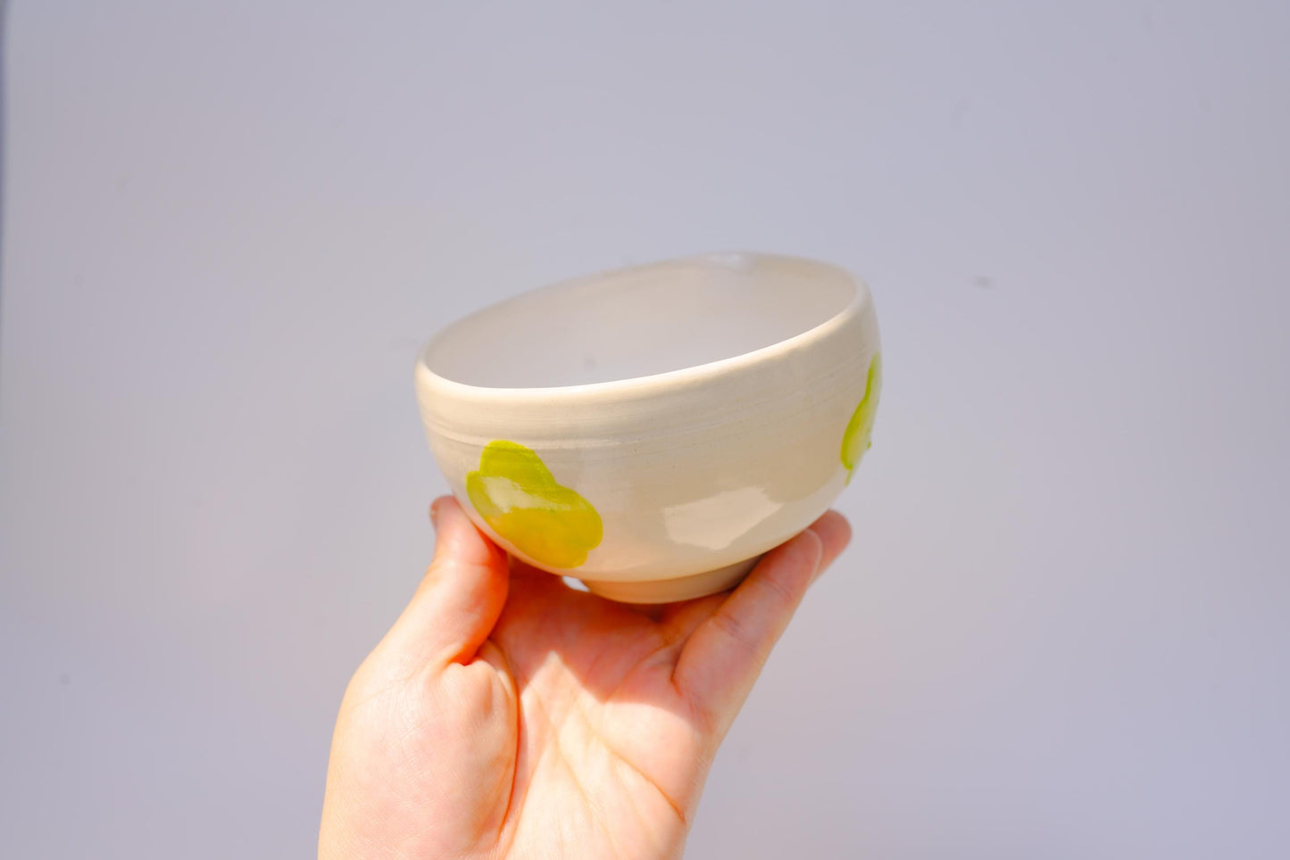 chartreuse/lime flower handpainted, handmade ceramics matcha bowl with spout #1, chawan, gift for matcha lover, birthday gift, kitchen decor