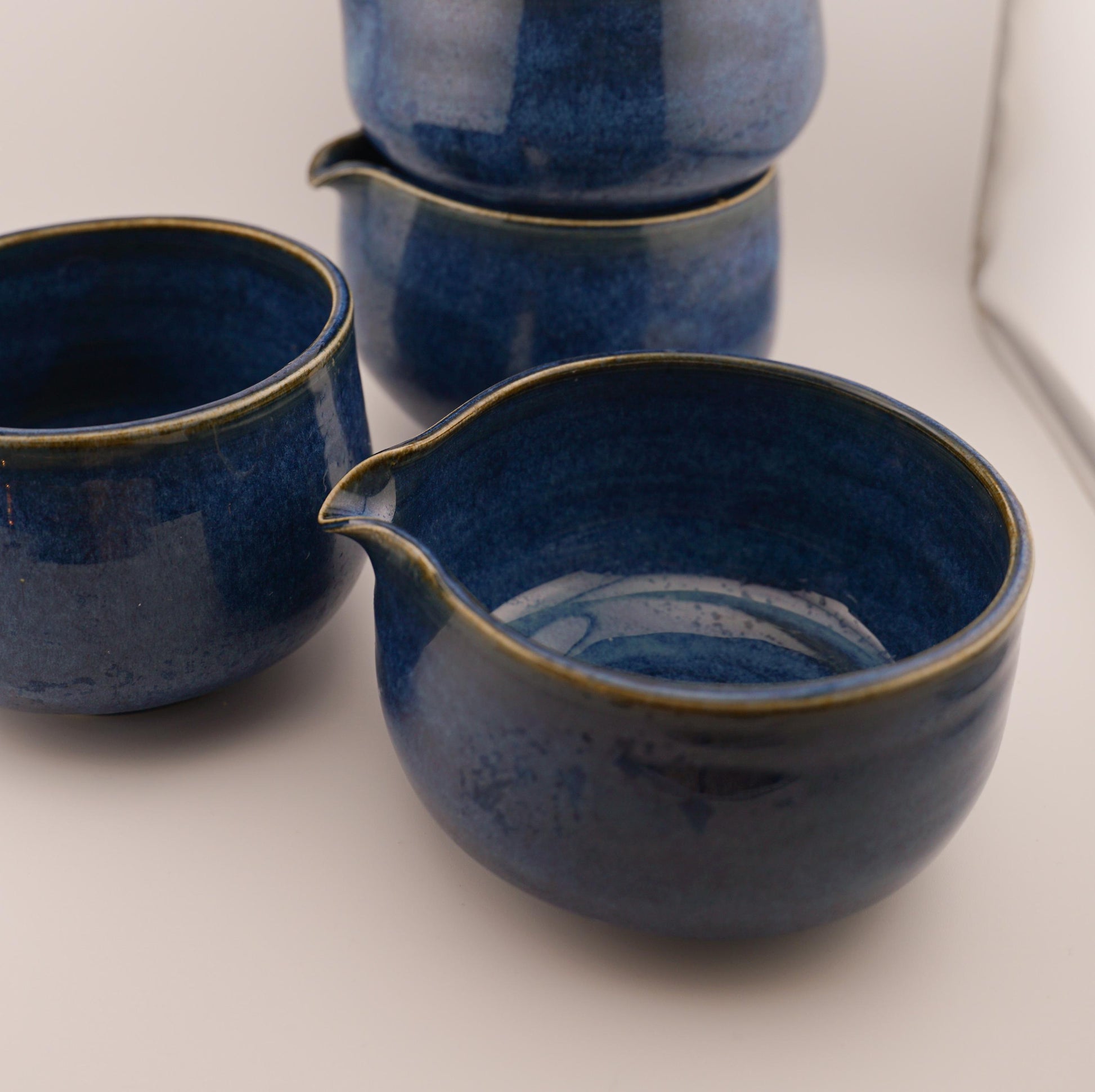 navy blue matcha bowls with spout (handmade ceramics, chawan, gift for matcha lover, birthday gift)