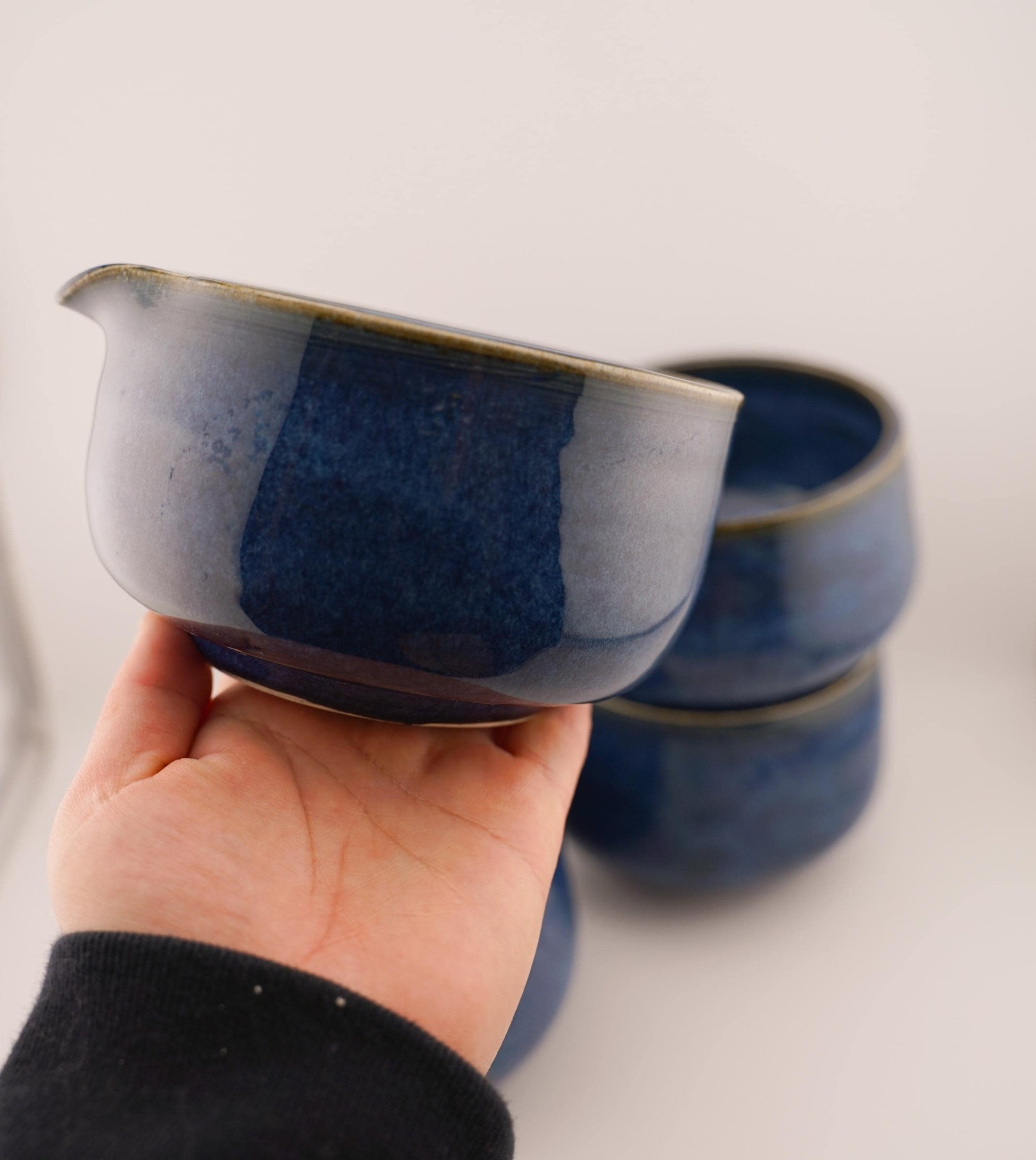 navy blue matcha bowls with spout (handmade ceramics, chawan, gift for matcha lover, birthday gift)