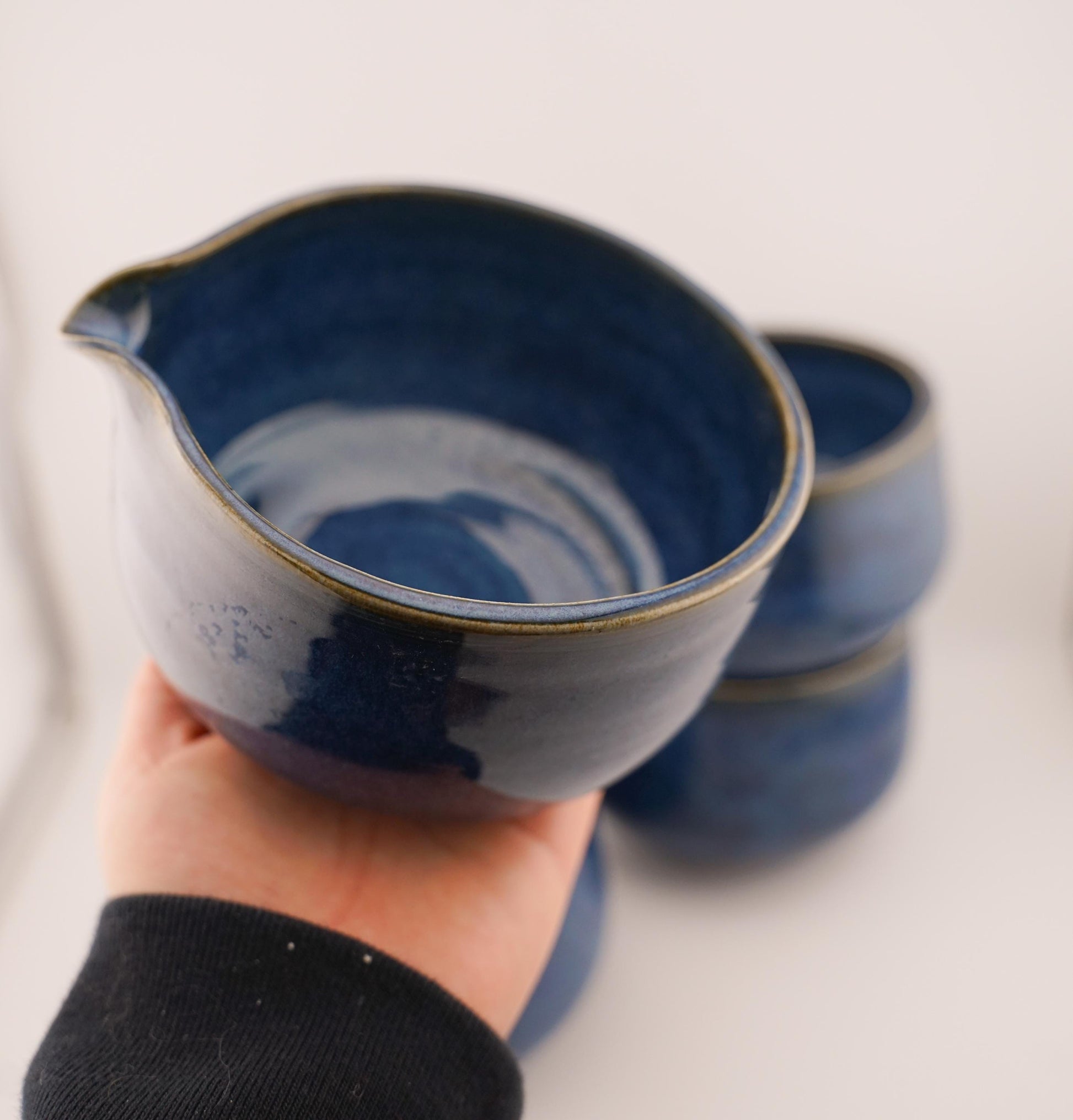 navy blue matcha bowls with spout (handmade ceramics, chawan, gift for matcha lover, birthday gift)