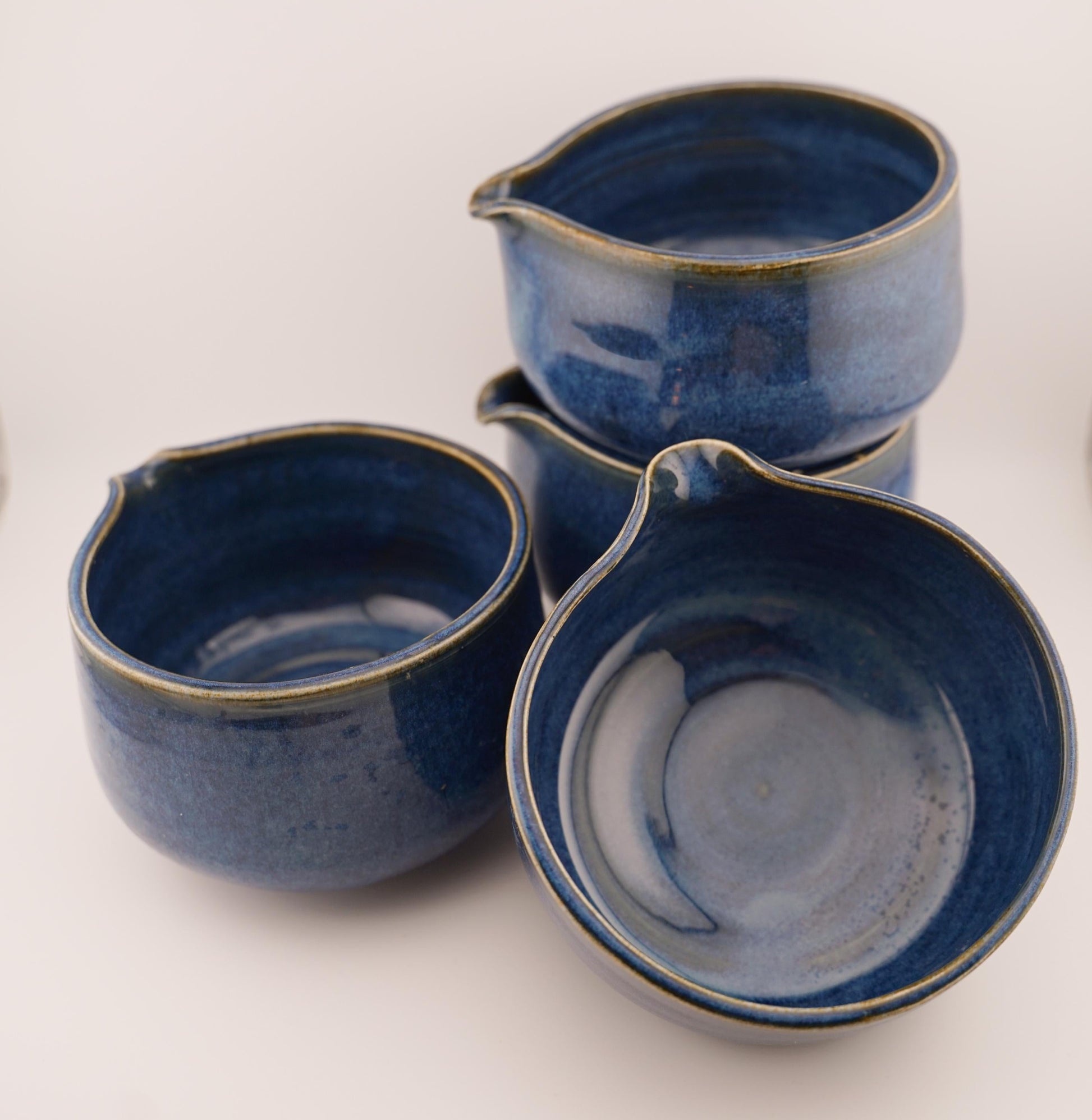 navy blue matcha bowls with spout (handmade ceramics, chawan, gift for matcha lover, birthday gift)